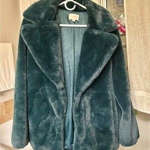Loft Emerald Green Faux Fur Jacket. Size Medium.